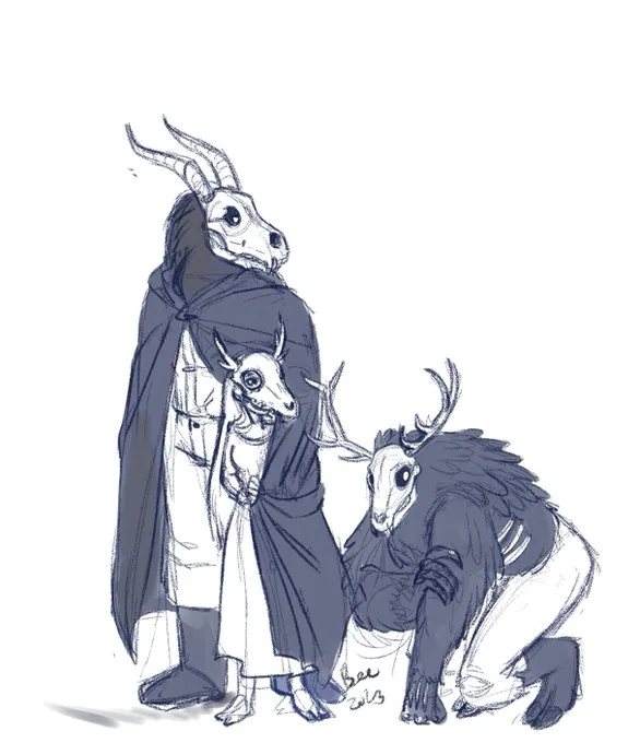 Orpheus, Reia, and Magnar go to the village - Twitter @Veezibee @Veezibee.jfif
