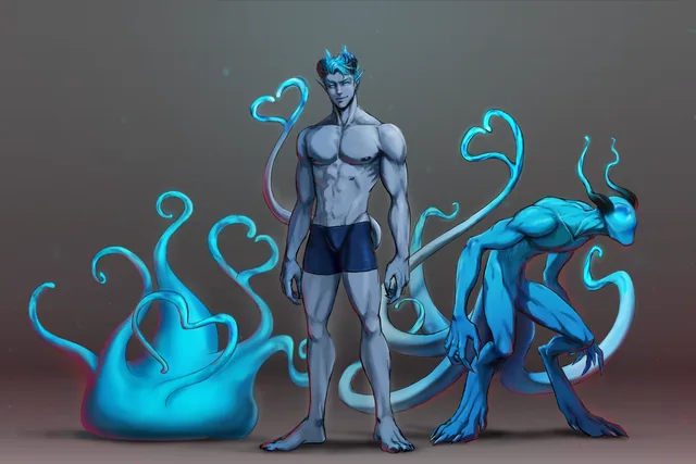 The Metamorphic Monster's three forms — blob, humanoid, and monstrous